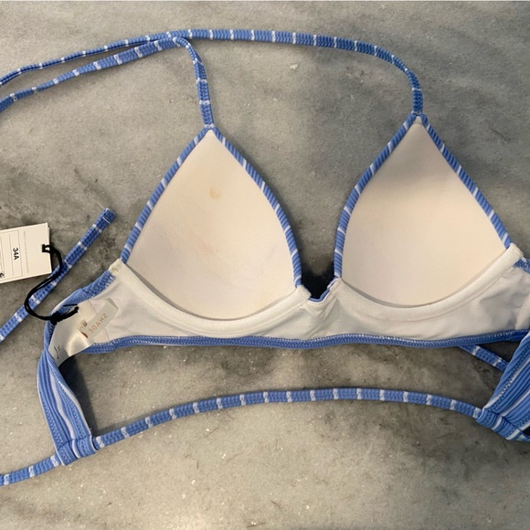 NWT Shade & Shore Size 34A Light Blue White Stripe Thin Strap Ribbed Bikini Top - Picture 3 of 4